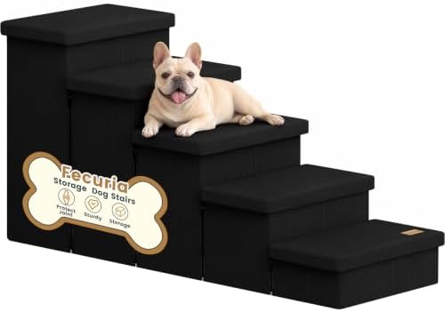 5-Step Wide Dog Stairs with Storage 23" H, Non-Slip Sturdy Pet Steps by Fecuria