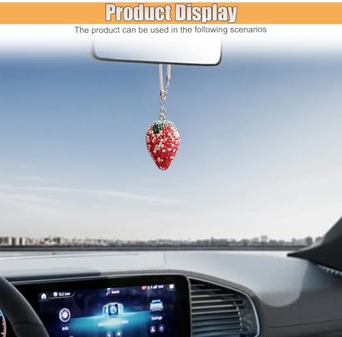 Bling Strawberry Car Rear View Mirror Charm, Sparkly Rhinestones Automotive - Image 4
