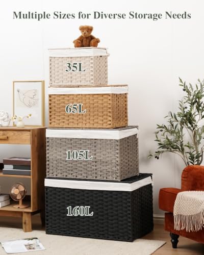 SETVSON Storage Basket with Lid, 2-Lid PE Rattan Storage Bin - Image 3