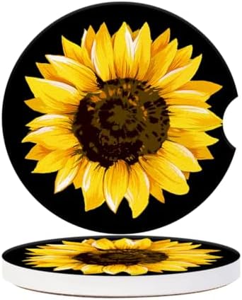 Cup Holder for Car, Elegant Sunflower Close-Up Print Ceramic Coasters Non-Slip by PATBIXES