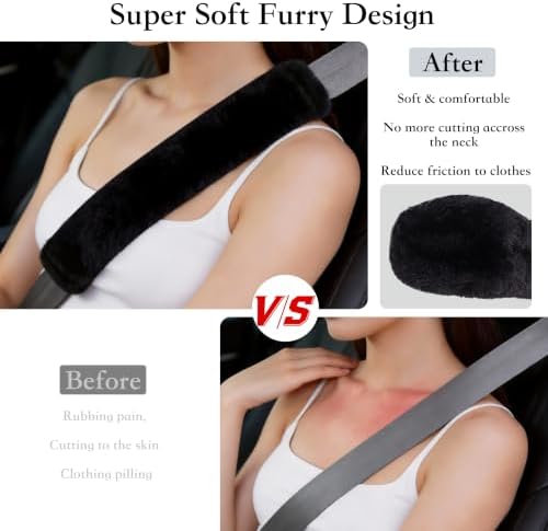 Amooca 2-Pack Soft Furry Universal Seatbelt Cover Car Shoulder Pad - Image 2
