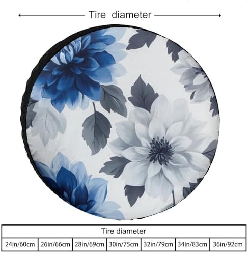 Camping Spare Tire Cover Blue and Grey Dahlia Flower Wheel Tire Covers - Image 2