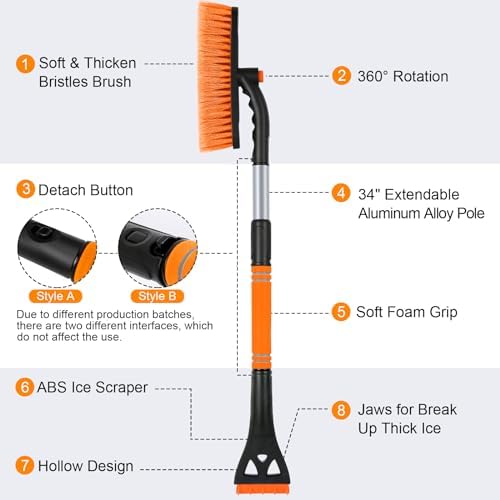 34" Extendable Ice Scrapers for Car Windshield 2-in-1 Snow Brush for Car Snow - Image 7