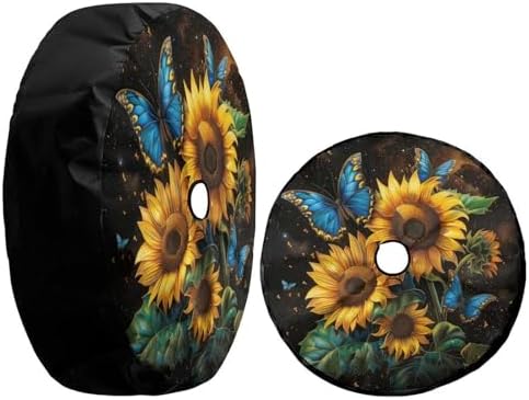 Sunflowers and Blue Butterflies Spare Tire Cover - Image 3