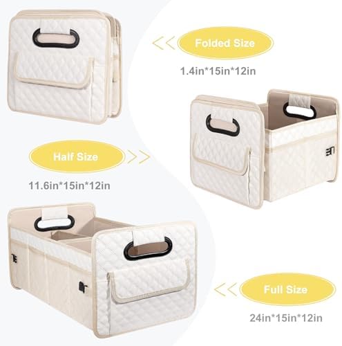 Car Trunk Organizer for SUV, Collapsible Car Storage Organizer Large Beige - Image 6