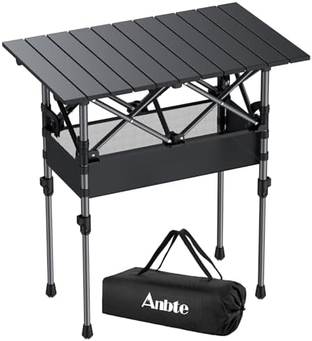 Anbte 2ft Small Roll Up Camping Table, Aluminum Portable, 25” X 16” by Anbte
