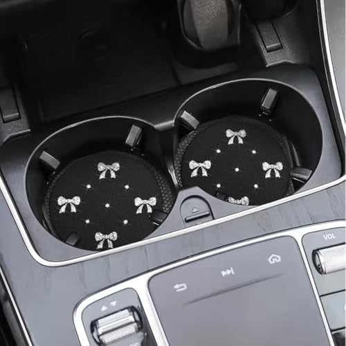 2PCS Car Coasters Rhinestone Bow Cup Holder Pad Anti-Slip Silver - Image 5