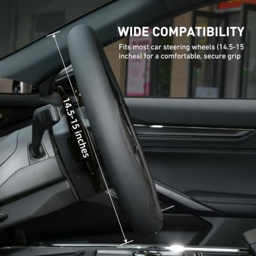 Valleycomfy Microfiber Leather Steering Wheel Cover 14.5"-15" Black - Image 4