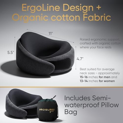 Proglobe Luxe Travel Neck Support Pillow, 100% Memory Foam, Ash Black - Image 5