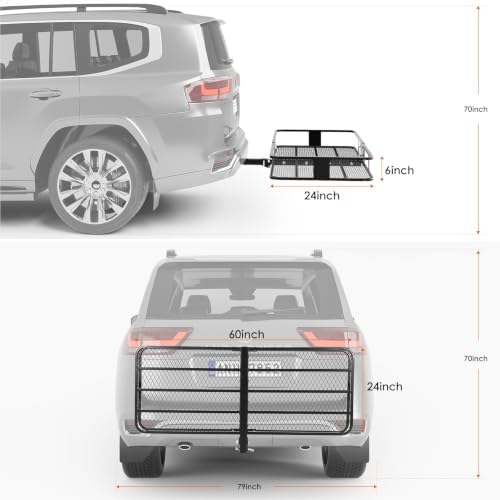 Garvee Folding Hitch Mount Cargo Carrier Basket 60" x 24" x 6"+Waterproof Cargo - Image 2