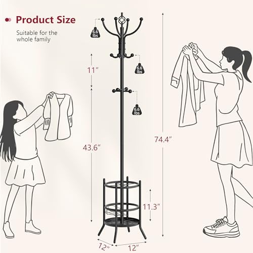 Tajsoon Coat Rack with Umbrella Holder, Coat Stand With 16 Hooks - Image 2