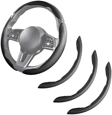 Car Steering Wheel Cover Leather 14.5-15 in Universal 3Pcs Set Black by HOME