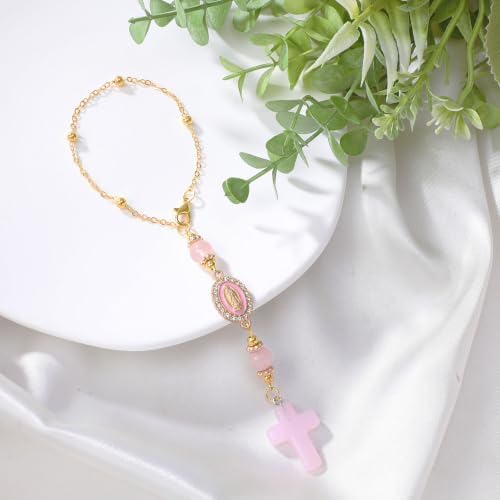 Pink Cross Crystal Rearview Mirror Charm Hanging Ornament Car - Image 6