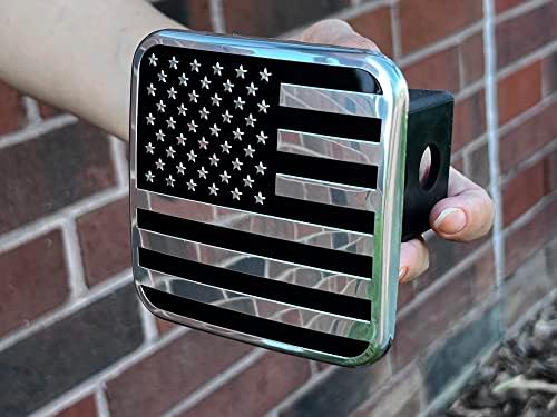 2 Inch USA Black and Chrome Flag Hitch Cover Plug Fits 2" Receiver - Image 4