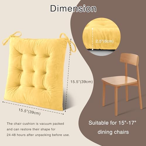 OVOV 2 Pack Chair Cushions for Dining Chairs 15.5"x15.5" Pastel Yellow - Image 2