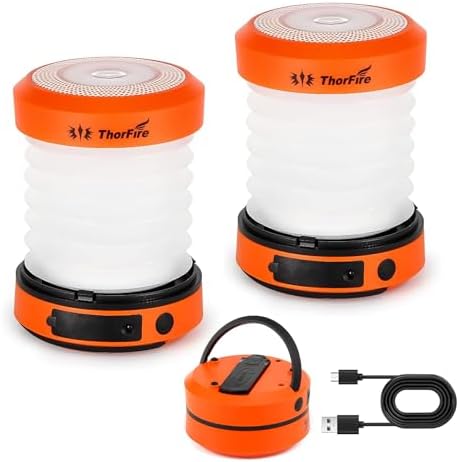 THORFIRE Hand Crank Camping Lantern 2 Pack, 2-in-1 Collapsible LED Light by THORFIRE
