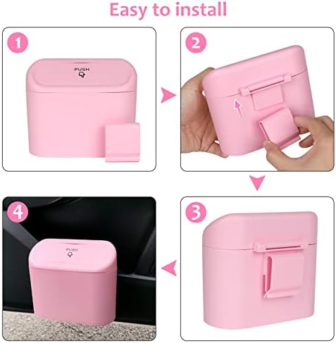 Accmor Car Trash Can with Lid, 2 Pack Pink Mini Vehicle Trash Bin Dustbin - Image 7