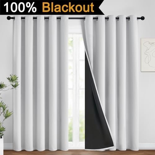 Yakamok Greyish White 100% Blackout Curtains 84 Inches Long, 2 Thick Layers - Image 2