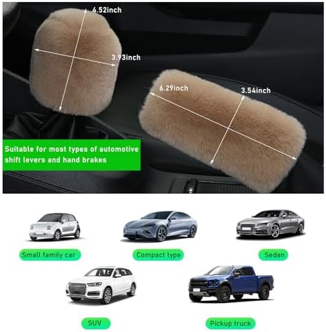 Ziciner 2PCS Plush Car Gear Shift Knob Cover & Handbrake Cover, Comfortable - Image 2