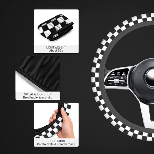 Checkerboard Steering Wheel Cover, Checkerboard Race Soft Breathable Neoprene - Image 3