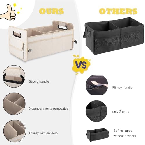 Car Trunk Organizer for SUV, Collapsible Car Storage Organizer Large Beige - Image 5