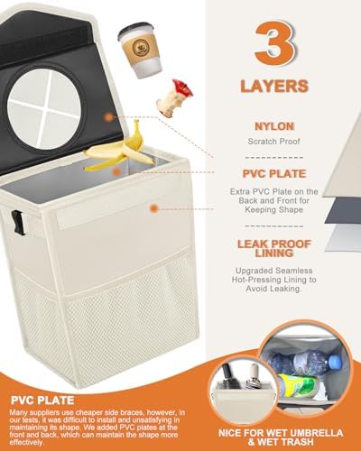 Pritent Car Trash Can with Lid Leakproof Car Garbage Bag Vehicle Trash Bin - Image 3