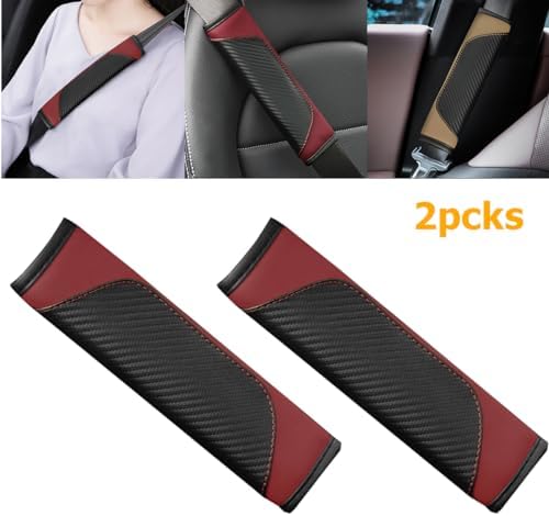 Osilly 2PCS Carbon Fiber Leather Seat Belt Shoulder Pads, Wine Red - Image 4