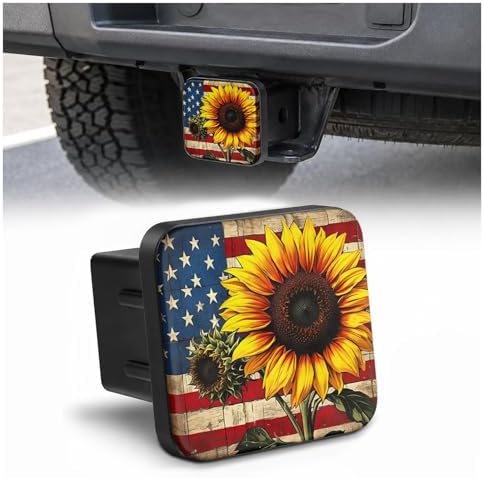 Hitch Cover Receiver Tube Hitch Plug Rustic Sunflower American Flag, Tool-Free by Unknown