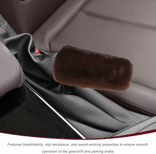 2PCS Fluffy Car Gear Shift Knob & Handbrake Cover, Comfortable Plush Shifter - Image 3