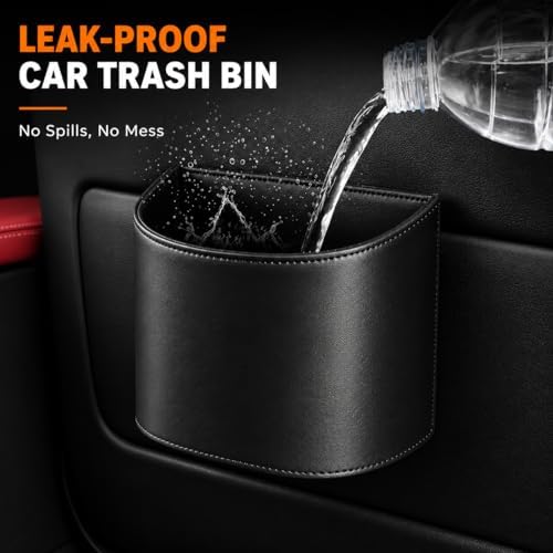 Leather Car Trash Can, Leakproof Car Garbage Can, Secure Hook & 60 Liners - Image 6