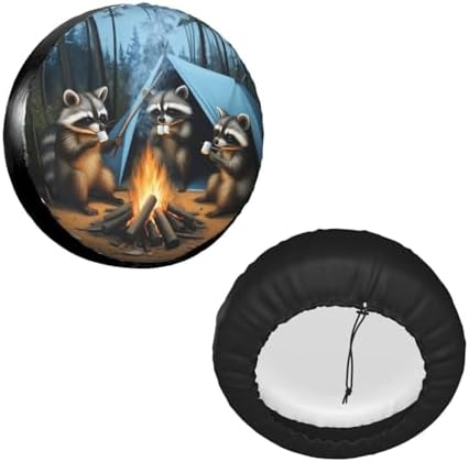 Raccoons Campfire Universal Spare Tire Cover, 14 Inch, Cute Waterproof - Image 2