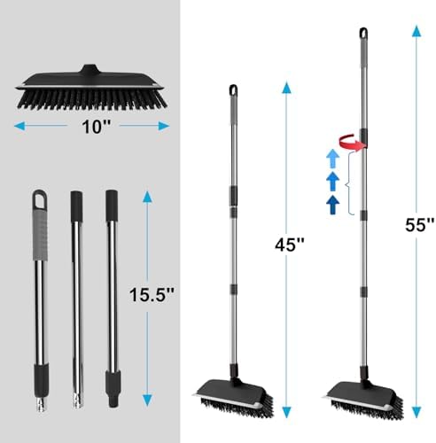 ITTAR Floor Scrub Brush with 55" Long Handle, Stainsless Steel Pole Heavy-Duty - Image 5