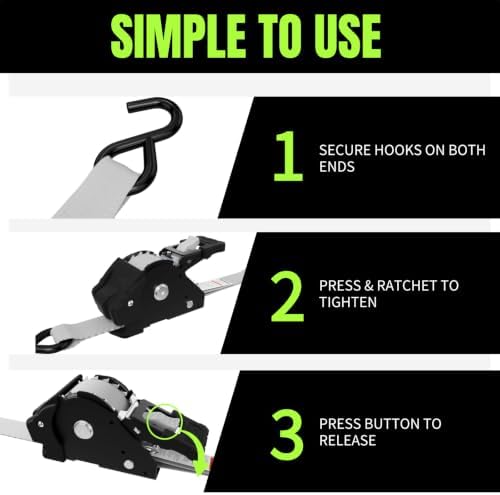 Retractable Ratchet Straps, 1 Inch x 12 Feet, 760lb Break Strength, Self - Image 4