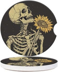 Cup Holder for Car, Skull Embracing A Sunflower Design Ceramic Coasters by PATBIXES