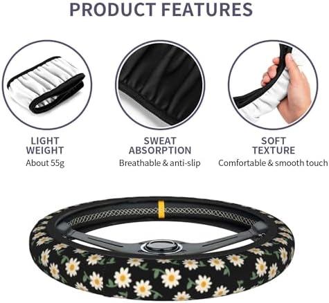 Daisy Flower Steering Wheel Cover 15 Inch + 2Pc Cute car Coasters Set - Image 5