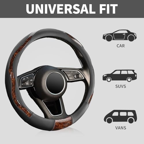 ZHOL Wood Grain 14.5-15 inch Microfiber Leather Steering Wheel Cover, Anti-Slip - Image 4