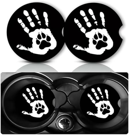 2Pack Handprints and Dog Paw Car Cup Holder Coaster Neoprene Car Coasters by YGQZYYQ