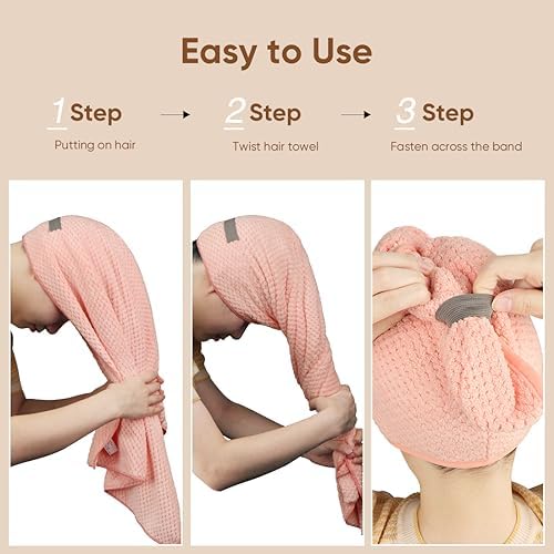 HOMEXCEL 5PK Microfiber Hair Towels, 40x20 in, Fast Drying - Image 6