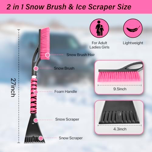 27" Snow Brush and Ice Scrapers Detachable Pivoting, Soft Bristle Head - Image 4