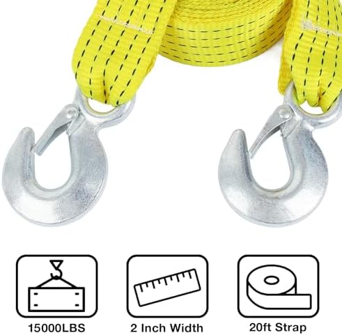 2" x20ft Tow Straps with Hooks Heavy Duty, 000 lbs Capacity - Image 3