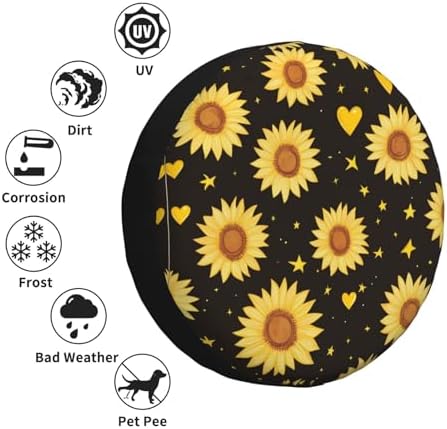 Yellow Sunflowers Stars Heart Spare Tire Cover Wheel Protectors - Image 5