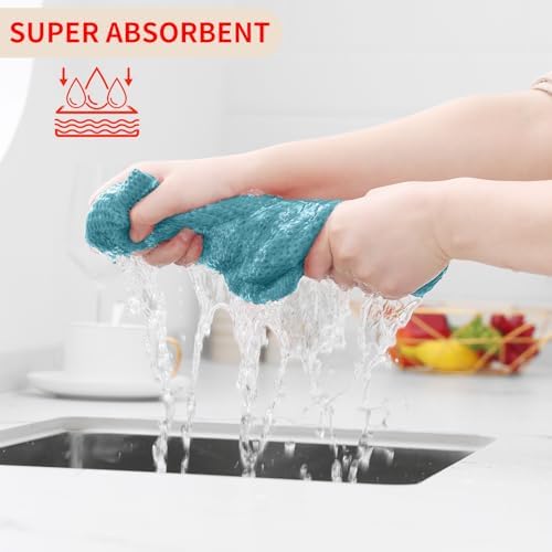Homaxy 100% Cotton Waffle Weave Kitchen Dish Cloths 8-Pack, Lake Blue - Image 3