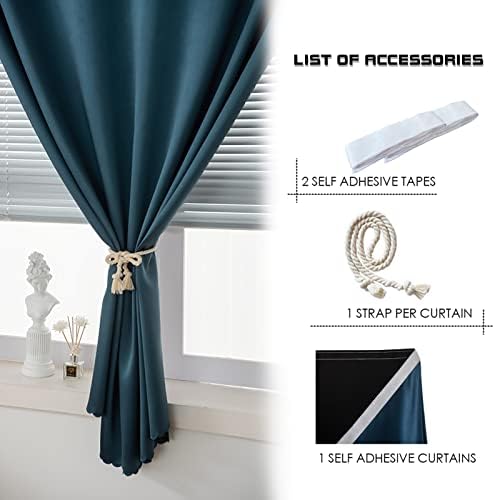AJAZZ 100% Blackout Self Adhesive Curtains Small Window Short Temporary Black - Image 2