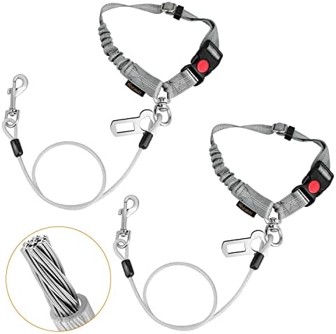 Chew Proof Dog Car Seat Belt, 2 in 1 Steel Cable Dog Car Accessories Headrest by CHZUOBER