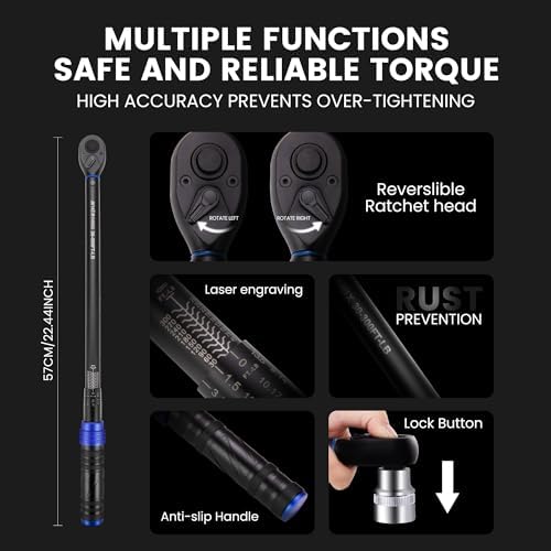 1/2-Inch Drive Click Torque Wrench, 30-300 ft-lb, ±3% Accuracy 72-Tooth - Image 6