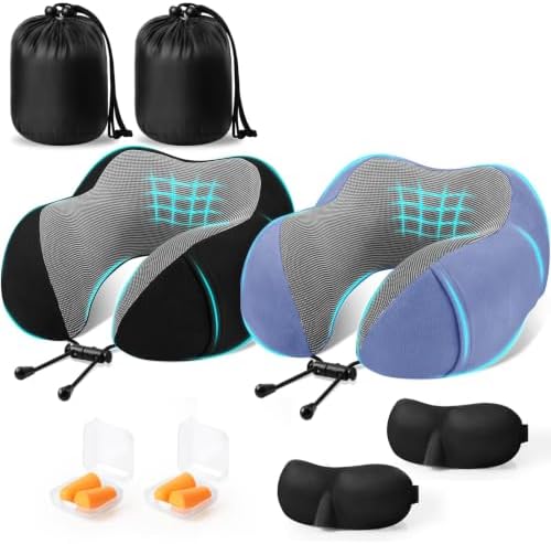CloudBliss Memory Foam Travel Neck Pillow Airplane, 2 Pack by CloudBliss
