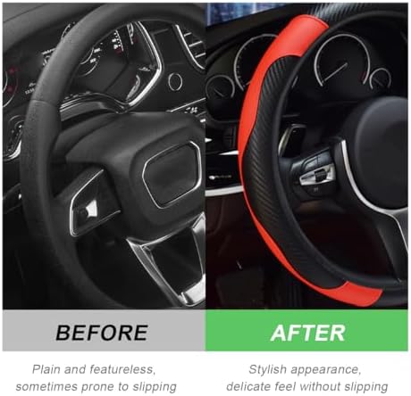 DXNQ Car Steering Wheel Cover, 15 Inch Carbon Fiber Leather Stitching Color - Image 4
