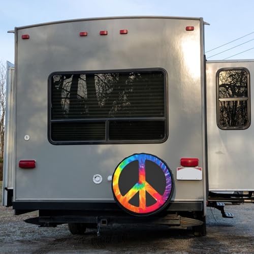 Chic Tie Dye Peace Sign Spare Tire Cover Dust-Proof Wheel Tire Cover Fit Trailer - Image 6