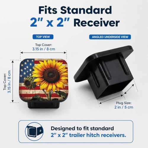 Hitch Cover Receiver Tube Hitch Plug Rustic Sunflower American Flag, Tool-Free - Image 2