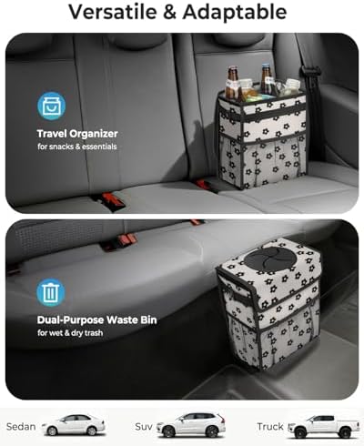 Corduroy Car Trash Can with Lid and Mesh Pockets - Image 5